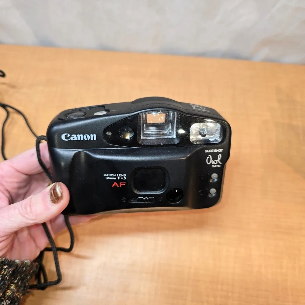 Canon Sure Shot Owl Camera AF-7‎ 35mm 1:4.5 WITH FILM - FOR PARTS